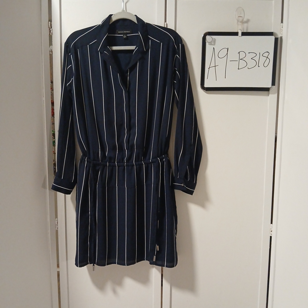 BANANA REPUBLIC Women's Sz 6  Blue Striped Long Sleeve Shirt Dress - Picture 4 of 12